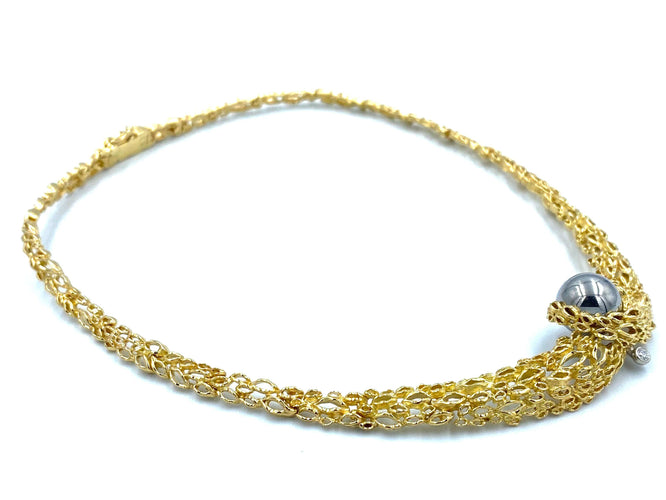 Collier GILBERT ALBERT. Collier or jaune, diamant et billes interchangeables 58 Facettes