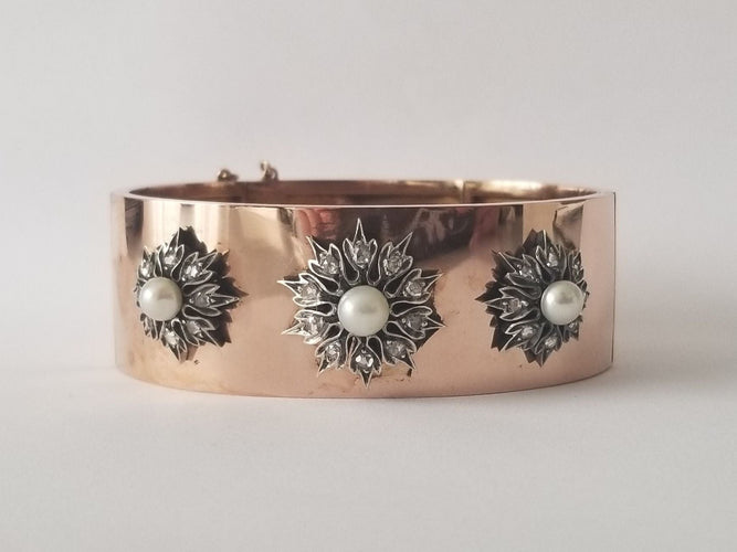 Bracelet Bracelet ancien or rose, perles et diamants anciens 58 Facettes