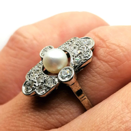 Bague Bague Art Déco diamants et perle fine 58 Facettes 3730