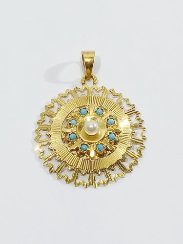 Pendentif Pendentif Or Turquoises Et Perle 58 Facettes 3096/1