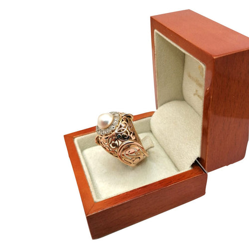 Bague 61 Bague or jaune perle et diamants 58 Facettes 2549