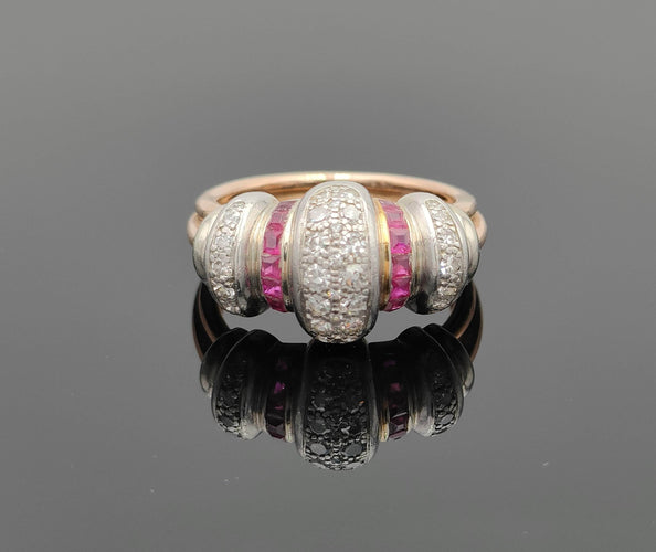Bague 54.5 Bague Tank en or ornée de diamants et rubis 58 Facettes