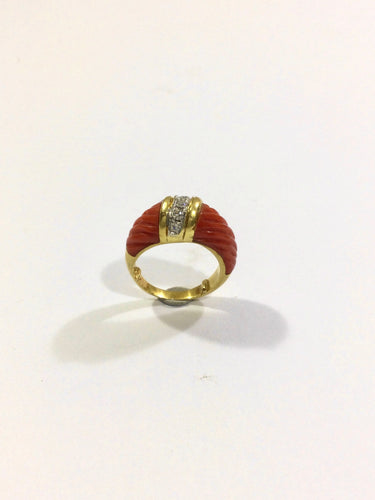 Bague Bague Or, Corail Et Diamants 58 Facettes