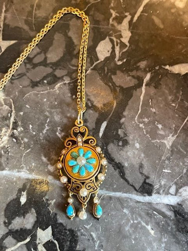 Pendentif Pendentif Napoléon III, turquoises et perles 58 Facettes