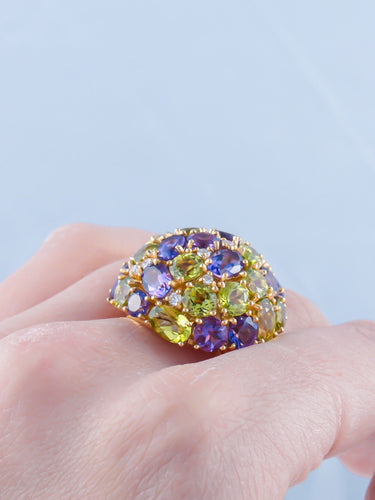 Bague 53 Bague Dôme Améthyste Péridots Diamants 58 Facettes