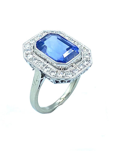 Bague Bague style Art-Deco or blanc, saphir et diamants 58 Facettes