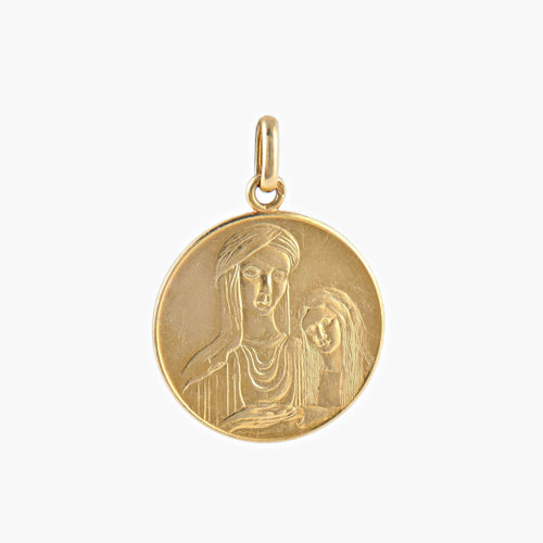 Pendentif Médaille Sainte-Anne et Vierge à l'enfant 58 Facettes