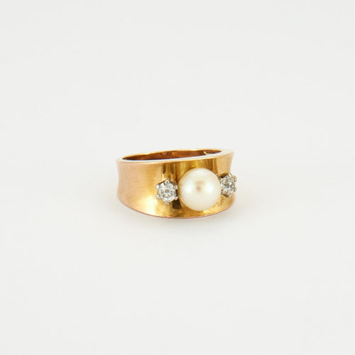 Bague 49 Bague Or jaune Perle Diamants 58 Facettes