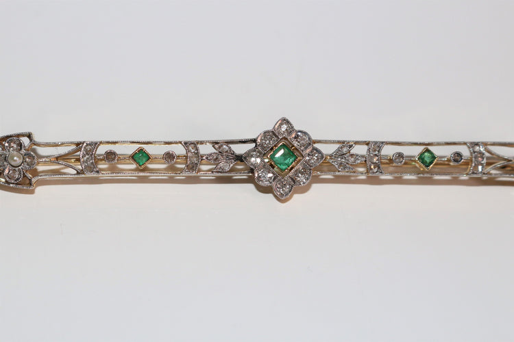 Broche Broche-barrette Art Déco émeraudes, Perles, Diamants 58 Facettes 525