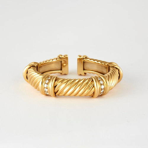 Bracelet Bracelet rigide en or jaune godronné 18 k et diamants 58 Facettes