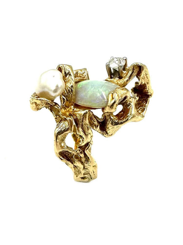 Bague 62 GILBERT ALBERT -  Bague Or Opale Diamant et Perle baroque 58 Facettes