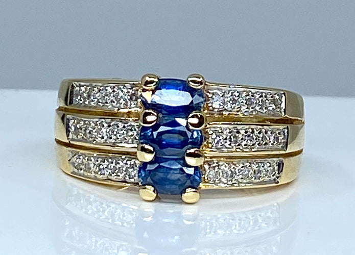 Bague Bague jonc 3 saphirs diamants 58 Facettes AB 154