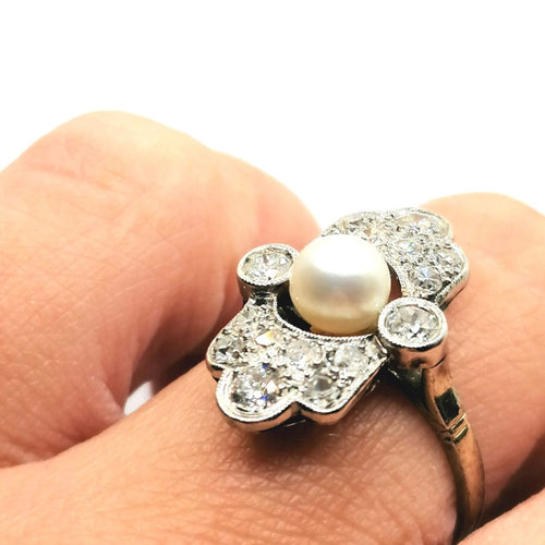 Bague Bague Art Déco diamants et perle fine 58 Facettes 3730