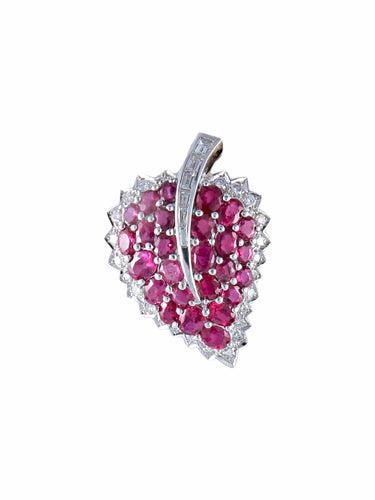 Pendentif Pendentif Feuille, Rubis & Diamants, Or Blanc 58 Facettes
