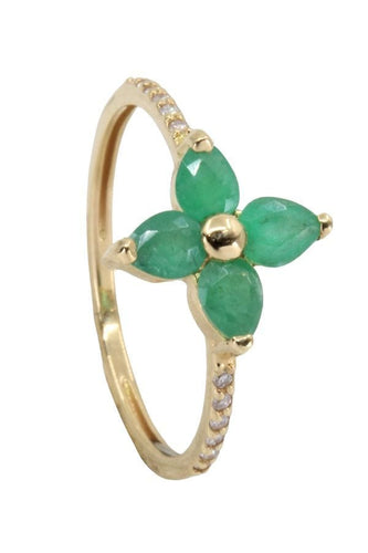 Bague 52 BAGUE FLEUR ÉMERAUDES ET DIAMANTS 58 Facettes 056251