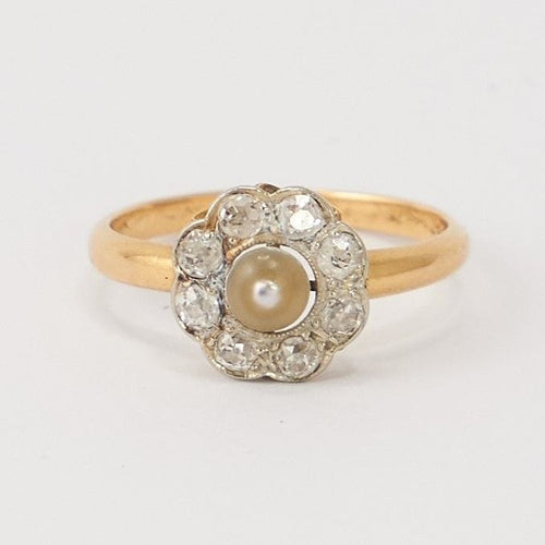 Bague Bague Fleur Or Jaune Perle Diamants 58 Facettes LOT 3489