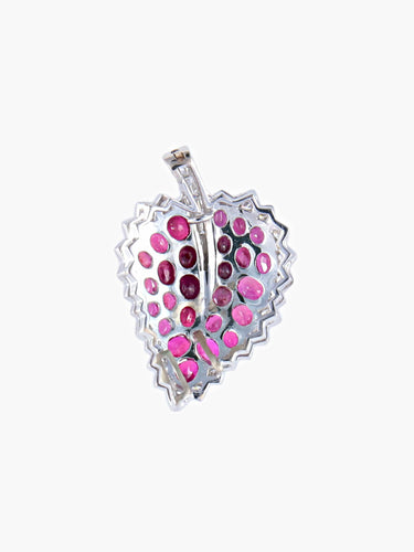 Pendentif Pendentif Feuille, Rubis & Diamants, Or Blanc 58 Facettes