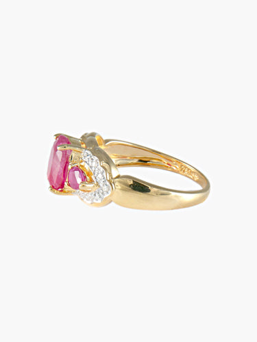 Bague Bague triptyque rubis poire et brillant or jaune 58 Facettes LP49-3