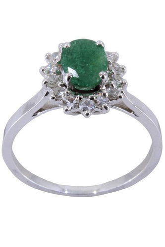 Bague BAGUE MARGUERITE ÉMERAUDE ET DIAMANTS 58 Facettes 064391