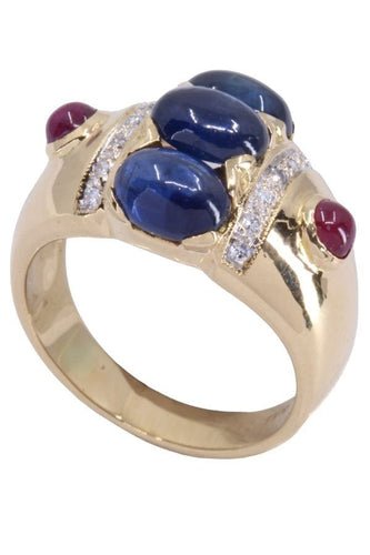 Bague BAGUE SAPHIR RUBIS DIAMANTS 58 Facettes 074351