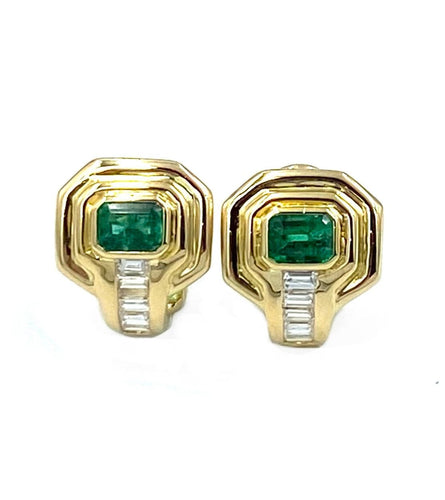 Boucles d'oreilles ADLER - Paire de boucles d’oreilles or jaune, émeraudes et diamants 58 Facettes