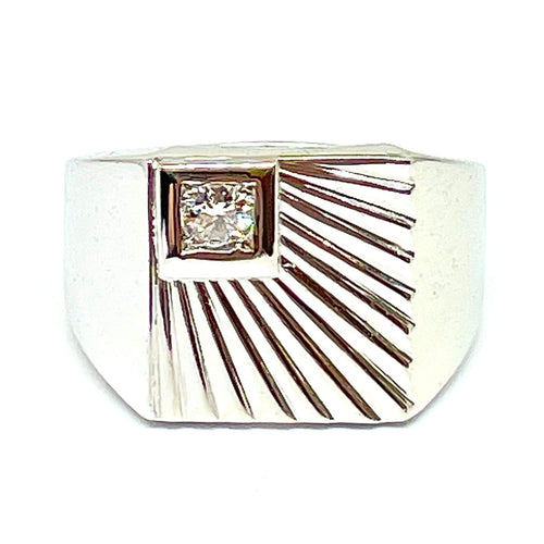 Bague Chevalière vintage Soleil Levant , or blanc et diamant 58 Facettes