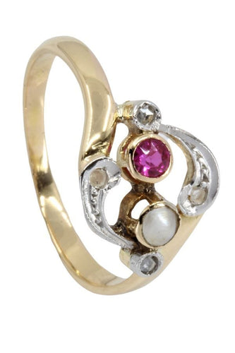 Bague BAGUE RUBIS PERLE ET DIAMANTS ART NOUVEAU 58 Facettes 048591