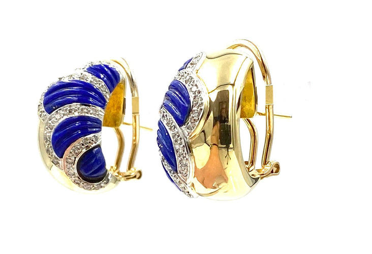 Boucles d'oreilles Boucles d’oreilles or jaune, lapis et diamants 58 Facettes