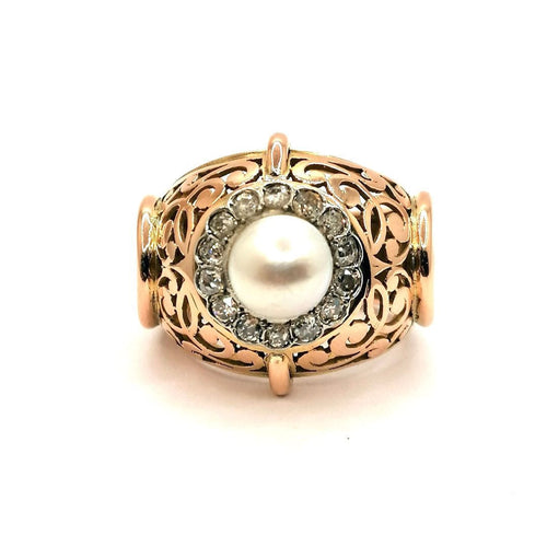 Bague 61 Bague or jaune perle et diamants 58 Facettes 2549