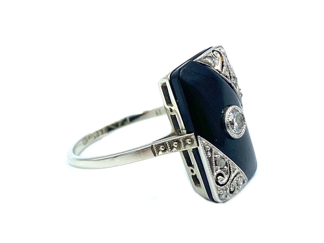 Bague 54.5 Bague Art Déco onyx et diamants 58 Facettes