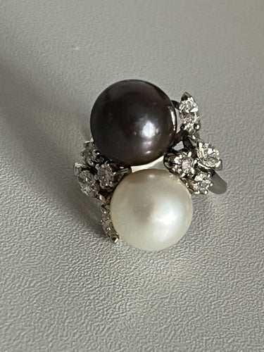 Bague 51 Bague Toi & Moi Or blanc Perles Diamants 58 Facettes 5074