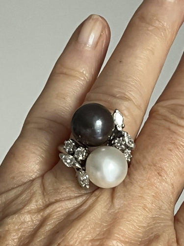 Bague 51 Bague Toi & Moi Or blanc Perles Diamants 58 Facettes 5074