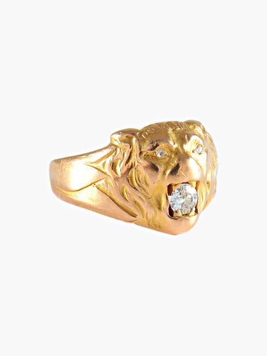 Bague CHEVALIERE LION OR JAUNE AVEC DIAMANTS 58 Facettes