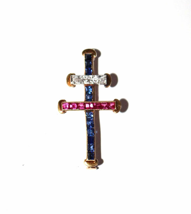 Pendentif Croix De Lorraine Rubis Saphirs Diamants 58 Facettes 501