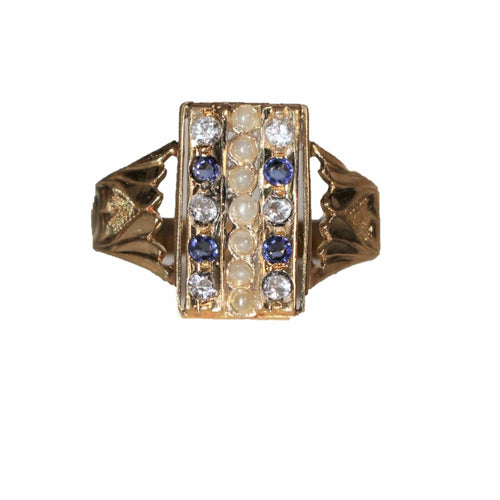 Bague 61 Bague Or Jaune Chaton Rectangulaire Perles Et Pierres 58 Facettes 499