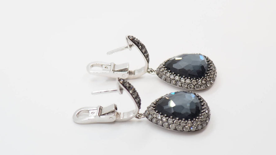 Boucles d'oreilles Boucles d'oreilles or gris quartz noir facetté et diamants 58 Facettes 26009