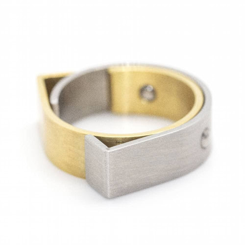 Bague 53 CARL DAU – Bague GEOMETRY en or et acier 58 Facettes D359995JC