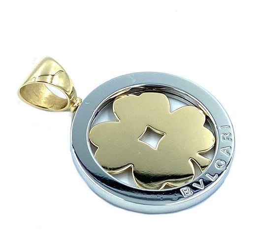Pendentif BVLGARI. Collection Tondo, pendentif or et acier 58 Facettes