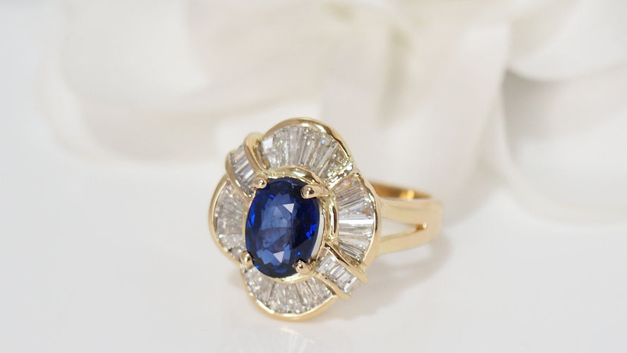 Bague 54 Bague Jupe Or Jaune Saphir Ovale Diamants 58 Facettes 31736