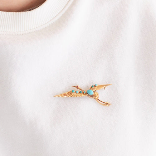 Broche Broche Oiseau Or et Turquoise 58 Facettes