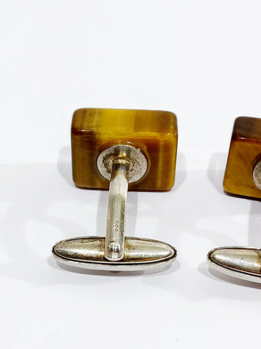 Boutons de manchette Boutons de manchettes Argent Œil de tigre 58 Facettes