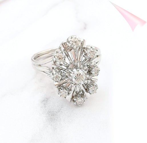 Bague 61.5 Bague Ancienne Diamants Or Blanc 58 Facettes AA 1552