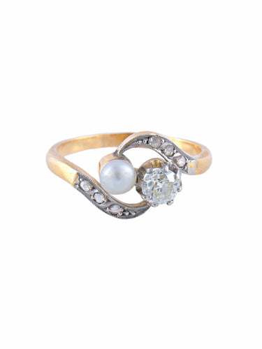 Bague Bague Toi & Moi Or Platine Diamant Perle Fine 58 Facettes
