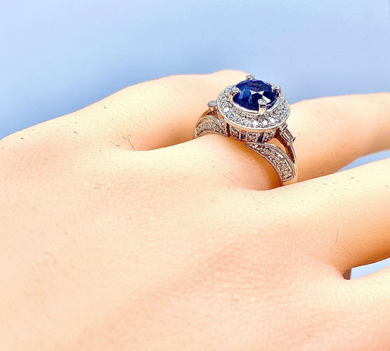 Bague 54 Bague cocktail saphir diamants 58 Facettes AB153