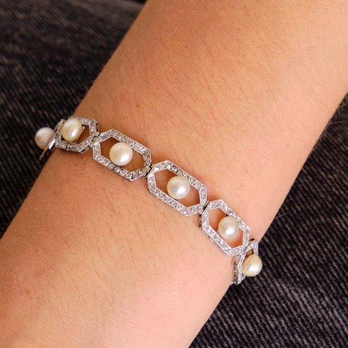 Bracelet Bracelet Art Déco Diamants Perles 58 Facettes