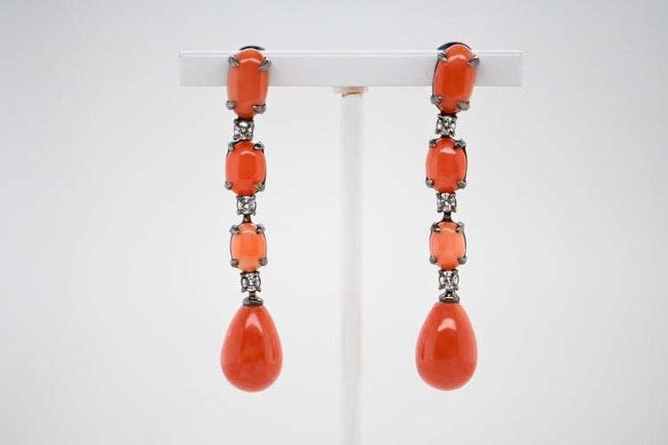 Boucles d'oreilles Boucles d'oreilles corail diamants Or noir 58 Facettes