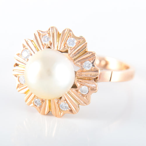 Bague 56 Bague Fleur Perle Diamants 58 Facettes LP 917