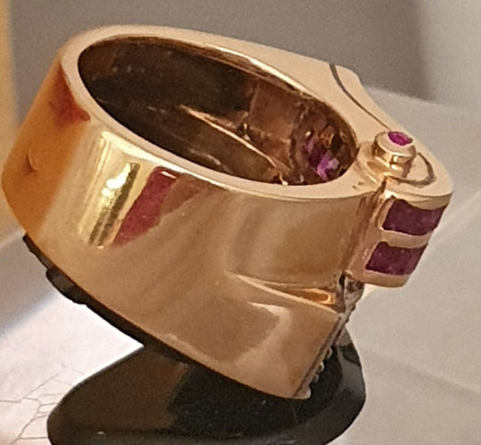 Bague 56 Bague "Vague" 2 Ors Rubis Diamants 58 Facettes R 1369  Ree