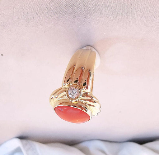Bague Bague en Or jaune & Corail cabochon 58 Facettes AA 1385