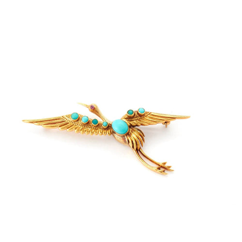 Broche Broche Oiseau Or et Turquoise 58 Facettes